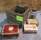 lanturn, milk crate, cigar boxes
