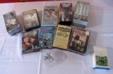 Hopalong Cassidy VHS tapes and tricycle ornament
