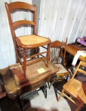 3 chairs and antique sewing machine