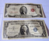 $2 bill and $1 Silver cert
