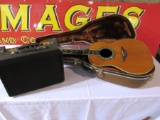 acoustic guitar (no strings) and amplifier