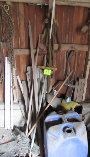 pile of yard tools, misc