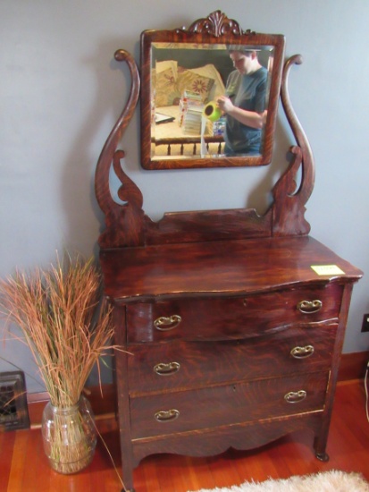 Dresser w/ Mirror, Vase with Plants