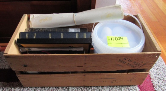 Wooden Box w/ Books, signs and Cotton Snow Balls