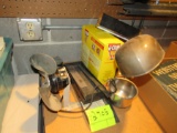 desk lamps, metal trays, mouse posion, misc