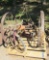 old trike, steel wheel cart with seat