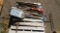 misc farm tools, old hand seeder