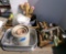 box of can openers, oil lamps, mini crocks, potato ricer