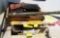 angle grinder, gas lamp, misc bottles,