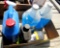 windshield washer fluid, coolant, misc, oil lamp, metal pans, misc tools