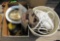 clay pigeons hard hats, rope, pipe wrenches, vise, hammer