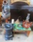 waterfall, plant stand, oil lamp, heater, desk lamp, bench