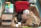tape strips, metal toy truck, baseball, 2 golf balls, toy pop gun, 2 horse head statues, etc.