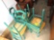 6 green wooden chairs