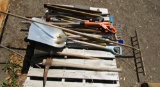 misc farm tools, old hand seeder