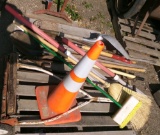 misc yard tools, push mower, cone
