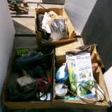 corded sanders, measuring tapes, boots, cigar box, misc