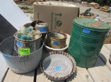 tins, galvanized pail, glass insulators