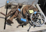 2 sausage grinders and press, metal décor, fly wheel