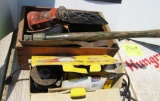 angle grinder, gas lamp, misc bottles,