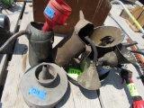 metal pans, metal funnels