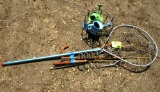 Fishing net, small water cans, hanging basket, yard bottle holder