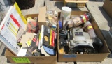 router, sander discs, misc electrical, wood baskets