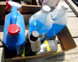 windshield washer fluid, coolant, misc, oil lamp, metal pans, misc tools