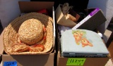 clock, small hamper, hats, misc decor
