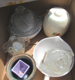 cups, glass wear, cupcake tins, sewing supplies, coffee set