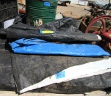tarps, metal bucket and chair