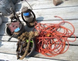 oil lamp, extension cords, pulleys, metal salt feeders, misc