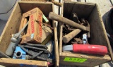 planter discs, 2 boxes misc tools