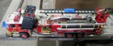 metal small toy house, toy firetruck, misc old toys