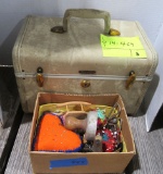 Samsonite travel make-up case, misc. sewing items