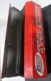 silver mountain toy train,  child's metal tool box