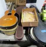 3 antique banjos, misc
