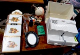slid projector, old medicine bottles, lamp, letter sorter