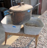 copper tub, 2 wash tubes on stand