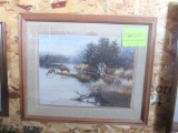 deer by a lake print picture