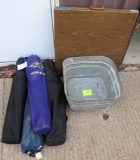foldable table, metal wash tub, 4 foldable chairs