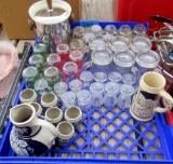 mini wine glasses, cups, pitcher w-cups, mug, water pitcher