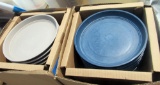 plastic trays, coffee pot, 2 boxes- thermal induction base commercial plates