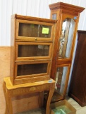 2 upright curio cabinets, table