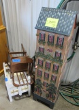 doll house, toy baby crib, toy high chair