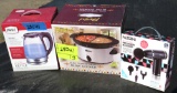 dual compartment slow cooker, electric kettle, percussion massager (rechargeable)
