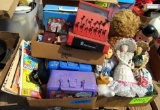 clown decor, lunch boxes, cash register, barbie, suit case, comic books