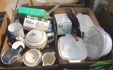 3 boxes of kitchen, tea pot, casserole