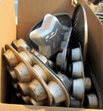 e3 boxes of cake pans, cupcake tins, baking goods