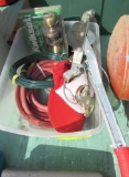 air tank, come along , hat, door nobs, two 50ft Dand-o-lines, misc